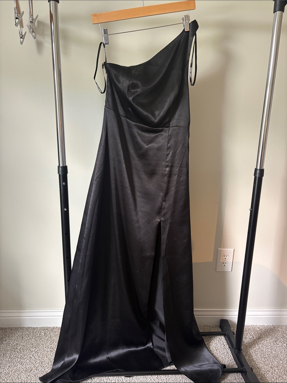 Birdy Grey Black Satin Asymmetrical Slip Dress